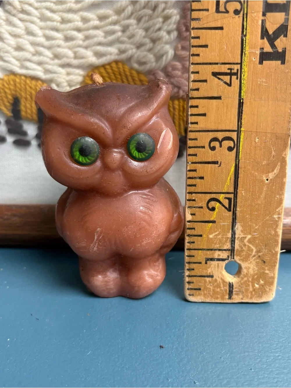 Vintage 70’s Brown Owl Candle with Green Eyes